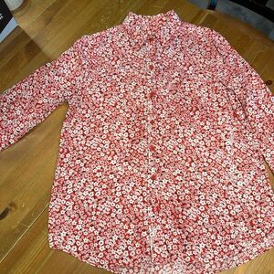 Red White and Navy Blue Floral Button-Up Shirt Size Large